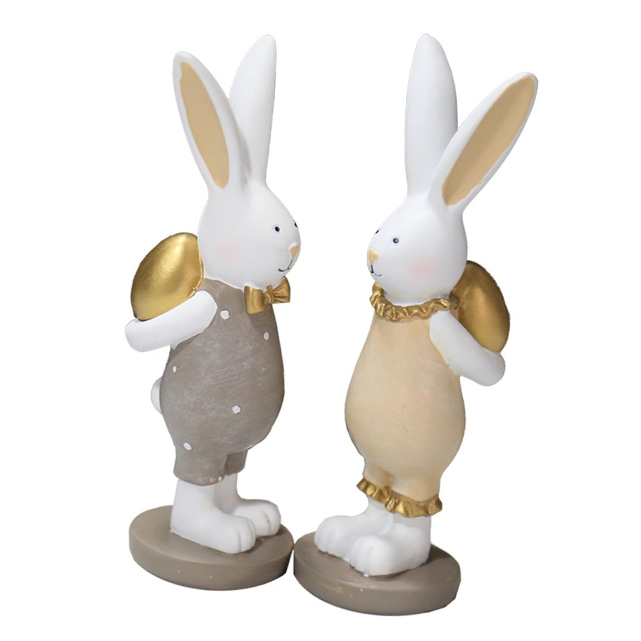 2 Pezzi Coniglietti Decorativi in Resina con Uovo Dorato, Decorazione Pasqua Realistica e Carina per Tavola di Pasqua e Atmosfera Festiva