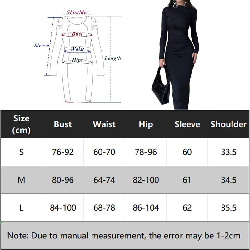 Haibang Vestito Donna Elegante Maniche Lunghe Aderente Abito Lungo Sexy Tubino Bodycon Maxi Vestito Elasticizzato Abito da Cocktail per Cerimonie Sera Festa Discoteca Party Club Casual