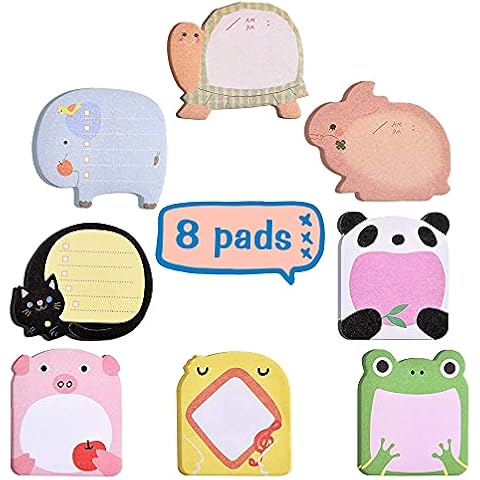 8 Pads Cute Sticky Notes - Animal Sticky Notes, Cartoon Sticky Notes Funny Sticky Notes Cute Note Paper for Kids, Novelty Animals Shaped Sticky Notes Mini Sticky Notes Set for School Home Office Memo Cover