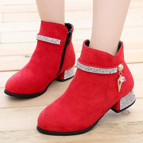 IWIHMIV Toddler Girl Ankle Boots Low Heels Fall Booties Pointed Toe Side Zipper Riding Shoes Dress Short Boots4