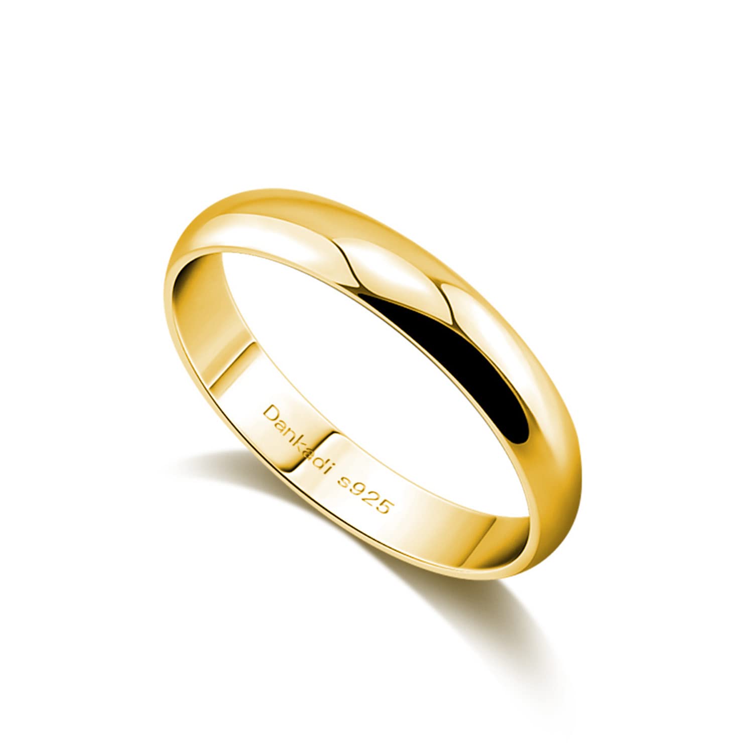 Dankadi Anillo de alianza de plata (925, 3,5 mm, chapado en oro, talla 44 a 70 mm, para pareja de novios, anillo simple liso para mujer, hombre, regalo amor, boda, amiga y niña