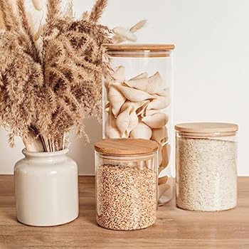 EFUTURETIME Bocaux Verre 200ml Avec Couvercle Bambou - Lot De 10 Pour Épices, Café, Aliments Secs