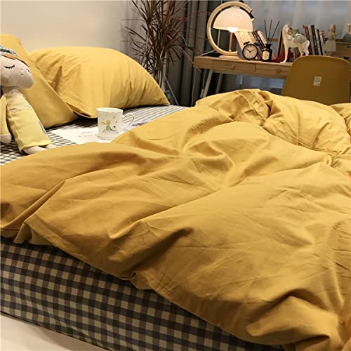 Image of KAREVER Mustard Yellow Comforter Sets Queen Pure Yellow Bedding Set 3 Pieces Women Men Ginger Yellow Comforter Sets Lightweight Durable Yellow Blanket Queen Bedding Set Breathable Bed Comforter Set