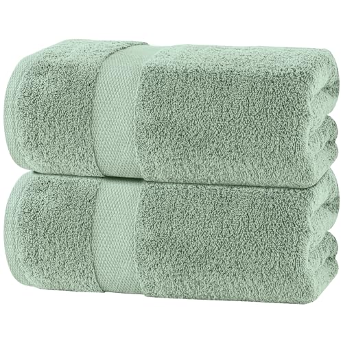 Image of White Classic Luxury Soft Bath Sheet Towels - 650 GSM Cotton Luxury Towels Extra Large 35x70 | Highly Absorbent and Quick Dry | Hotel Quality, Green, 2 Pack