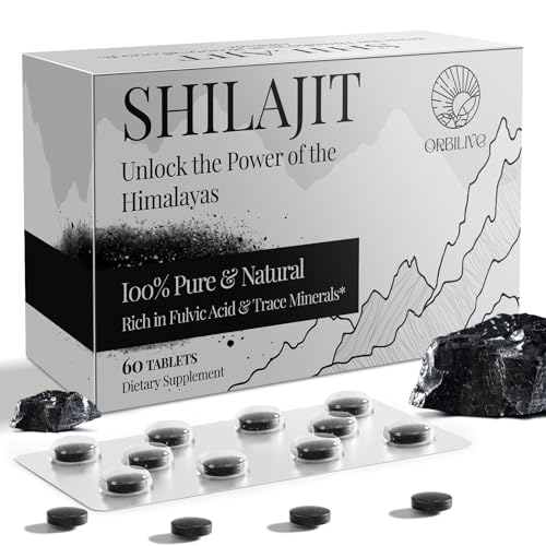 Shilajit Tablets 1000 MG, 100% Himalayan Organic, Shilajit Supplement Rich in Fulvic Acid & 85+