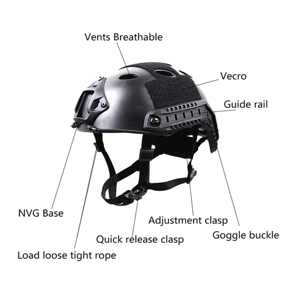 Casco tattico Airsoft e maschera integrale con occhiali rimovibili con supporto NVG anteriore e guida laterale PJ FAST Helmet