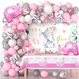 Winrayk Elephant Baby Shower Decorations for Girl Pink Elephant Balloon Garland Arch Kit It's a Girl Backdrop Tablecloth Star Elephant Foil Balloon, Toddler Birthday Party Girl Baby Shower Decorations