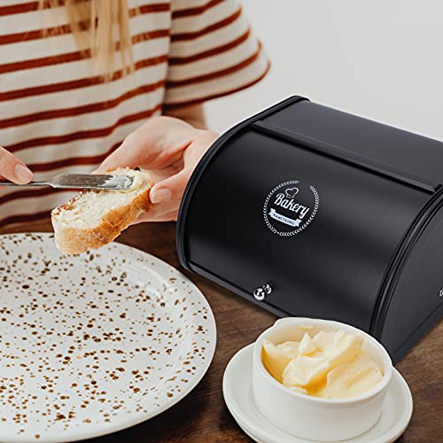 Doitool Stainless Steel Bread Box For Kitchen Countertop, Black Bread Storage Bin Container With Roll Up Lids, Roll Up Style Bread Bin (11.79X10.22X7 Inch) #TOP6