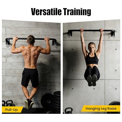 Image of Wall Mounted Pull Up Bar with Suspension Training Straps, Carbon Steel Chin Up Bar with 8mm Reinforced Steel Plate Brackets for Home Gym Strength Training