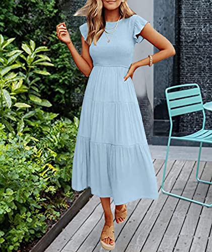 Image of Sexyshine Women's Square Neck Halter Lace Up Criss Cross Maxi Dress Tie Back Sleeveless Smocked Ruched A Line Dress
