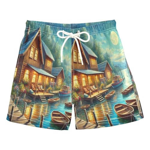 Lake Moonlight Farmhouse Boys Swim Trunks Quick Dry Toddler Swimsuit Boy Board Shorts Bathing Suits Swimwear S Multi