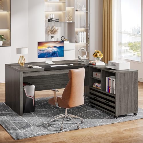 Image of Tribesigns 62.2 inch L-Shaped Executive Desk with Mobile File Cabinet