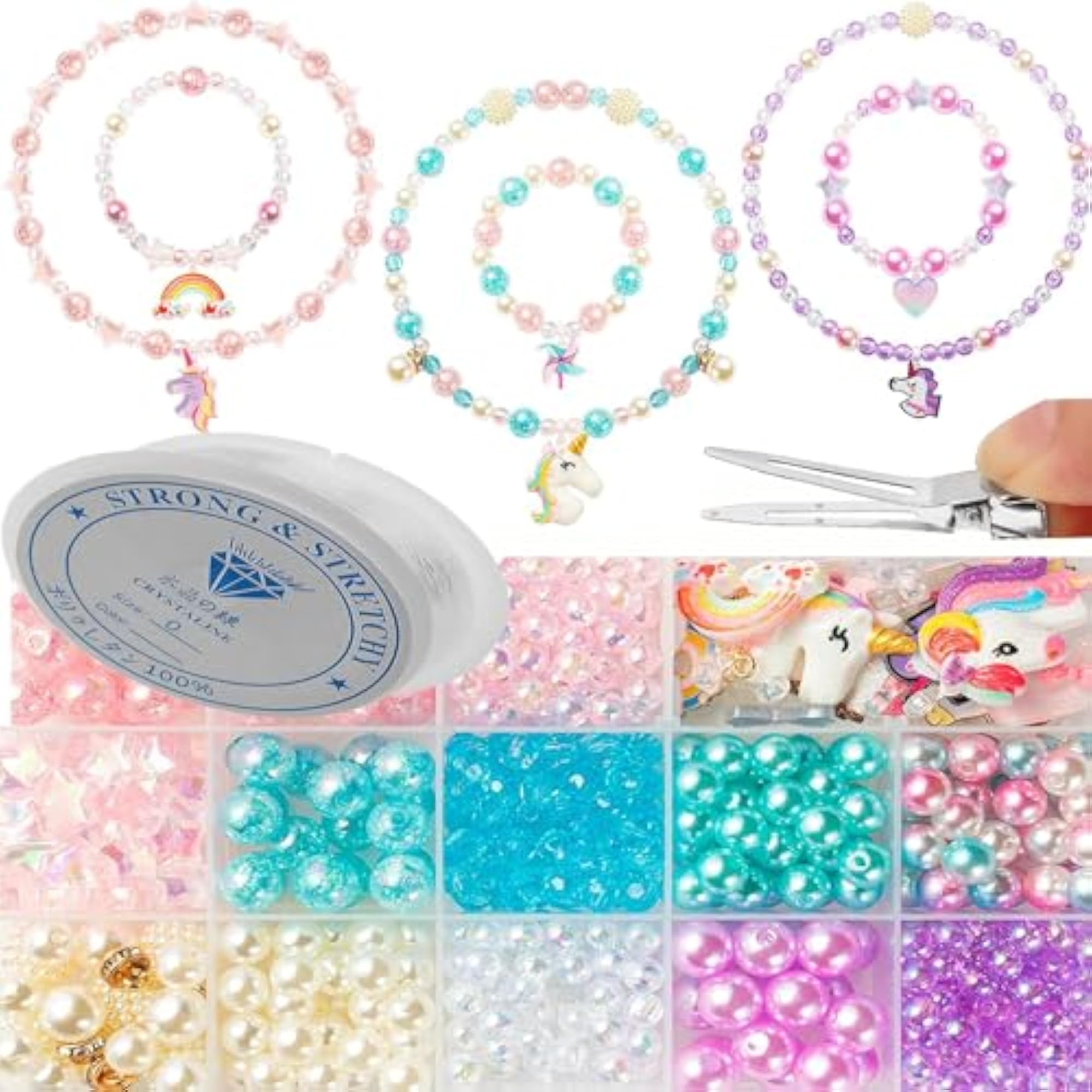 Unsorted Rainbow Bead Jewelry Making Kit for Kids with Charms