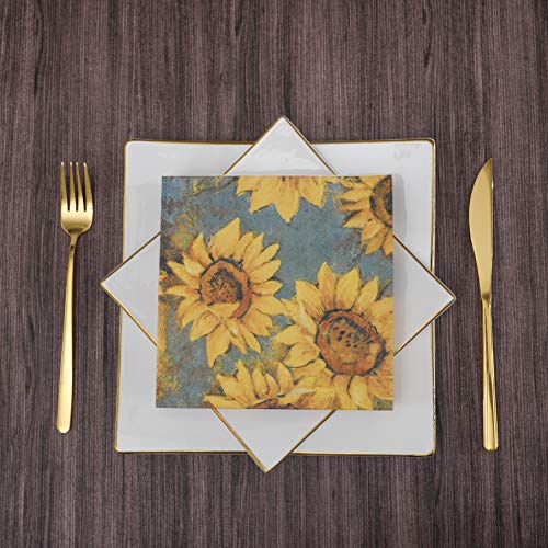 Elinnee 40 Pcs Sunflower Paper Napkins, 3Ply Floral Decor Cocktail Napkins for Party Lunch Dinner, Fall Paper Napkins for Decoupage, Disposable Sunflower Napkins, 13"x13" - Thumbnail 5