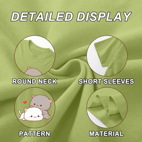 Image of KEEVICI Cute Cat Shirts for Girls Graphic Tees Kids Kawaii Cartoon Animal Print T Shirt Summer Cotton Short Sleeve Tops