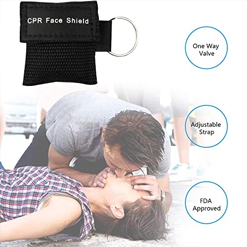 Image of Set of 50 CPR Mask, Disposable CPR Shield Mask Emergency Mask Key Chain Ring ,with One-Way Valve Breathing Barrier for First Aid or AED Training (Colorful-50PCS)