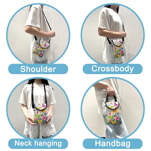Image of Neoprene Cell Phone Sleeve Pouch Case Bag with Crossbody Strap Neck Lanyard for Women 7.5 X 4.3 in Flower Butterfly