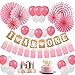 Sweetneed Cumpleaños Rosa Decoracion de Fiestas de 1 año Corona Cumpleaños Papel de Ventilador 1-12 Meses Mensual Pared De La Foto"One" Cake Topper Rosa Blanco /10 Globos Cumpleaño