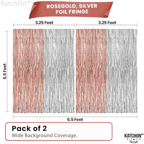 Image of KatchOn, Silver and Rose Gold Fringe Backdrop, Pack of 2 | Silver & Rose Gold Streamers for 16th Birthday, Baby Shower | Bachelorette Party, Bridal Shower Decorations | Graduation Decorations 2026
