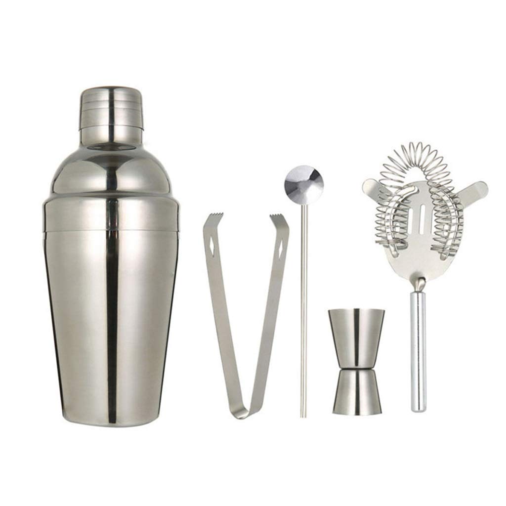 5 unids cóctel emplazadora Conjunto Barra Herramienta Antideslizante Leche Tetera Maceta Plateado múltiple batendero Kit Mezclador de Vino Acero Inoxidable (Color : Silver 550ml)