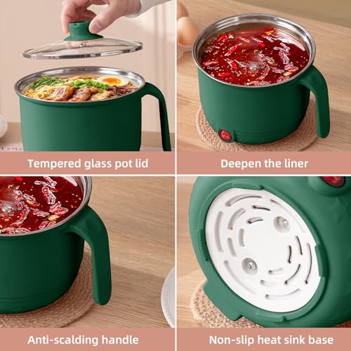 Image of Electric Cooking Pot with Steamer 1.5L | Multi-Function Mini Cooker | Non-Stick Inner | Travel Friendly Kitchen Appliance (Green, Without Steamer)