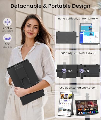 Image of 15.6 inch Laptop Screen Extender, 1080P FHD Detachable Laptop Monitor Extender, One Cable Plug & Play Portable Travel Monitor for 14 inch-17.3 inch Laptop Compatible with Wins /Mac /Chrome /Android