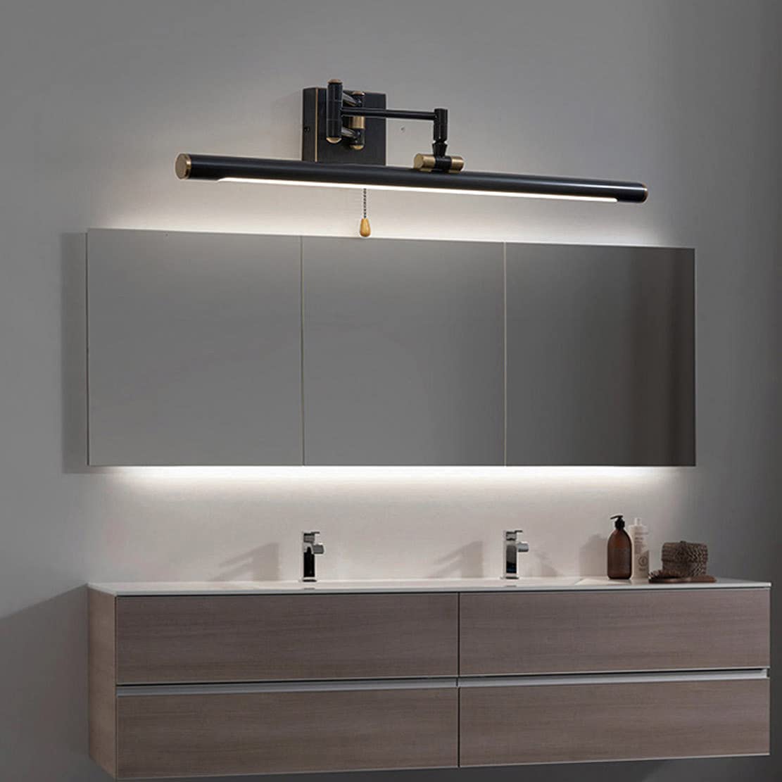 LED Spiegellampe Badezimmer mit Schalter Vintage Messing Spiegelleuchte Retro Verstellbar Badleuchte 7W Neutralweiß 4000k Bad wandleuchte für Spiegelschränke und Spiegel, 35cm, 560lm,Schwarz
