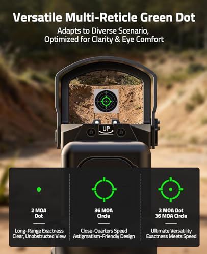 Image of CVLIFE BearMight 5000G Shockproof Auto-Brightness Red /Green Dot Sight for RMS RMSc, 36MOA Circle & 2MOA Dot Motion Awake Open Reflex Sight with Hood, Adapter for MOS /RMR /Picatinny, Optics for Hunting