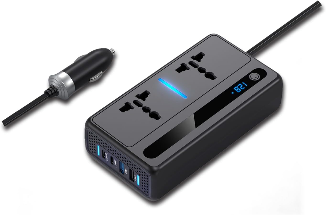 200W Car Power Inverter - 12V DC to 220V AC Converter with 2 USB Ports and 2 USB Type-C (QC3.0 36W, 30W) - Ideal for Cars and SUVs