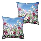 Kwlegh Juego de 2 fundas de almohada florales de 18 x 18 pulgadas, funda de cojín de lino de algodón para sofá de granja y