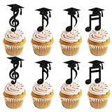 GORWERY 24pcs Musical Note Graduation Cupcake Toppers, Black Note Cupcake Picks for Academy of Music Graduation Party Appetizers Cake Dessert Decorations