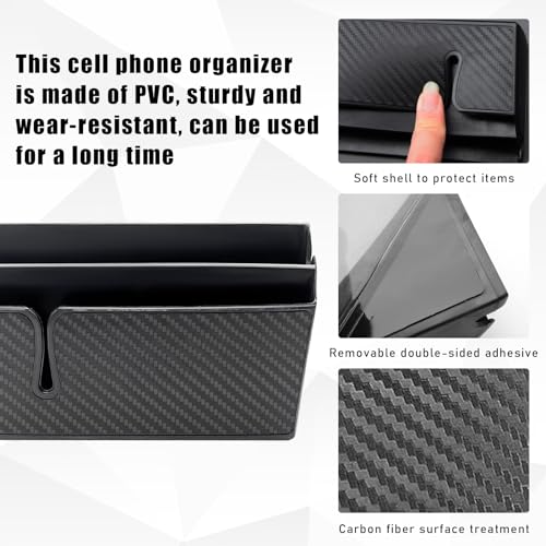 Image of Dickno Car Storage Box for Mobile Phone, Multifunctional Carbon Fiber Car Cell Phone Holder, Auto Dashboard Pocket Organizer, Vehicle Interior Accessories for Storge Phone Key Coin （Large）