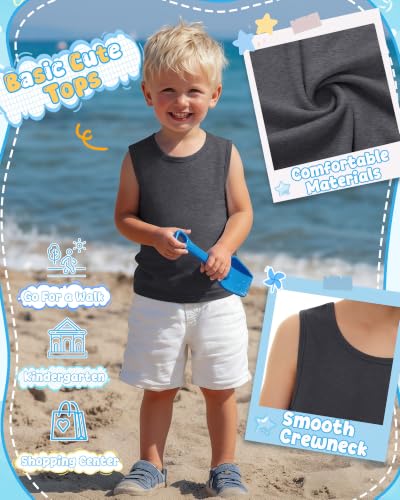 Image of Yooo's Vivi 3 Pack Toddler Boys Tank Tops | Toddler Boys Undershirts, 18M-5T, Sleeveless Muscle Shirt, Kids Athletic Tops, Crewneck, Summer, Loose, Basic, Sport, Play