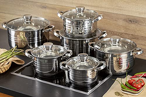 EDENBERG Topfset 12-teiliges Induktions Töpfe Set, Edelstahl Kochtöpfe Set mit Deckel, für Gas, Elektro, Halogen, Keramik und Induktionsherde – Bild 8