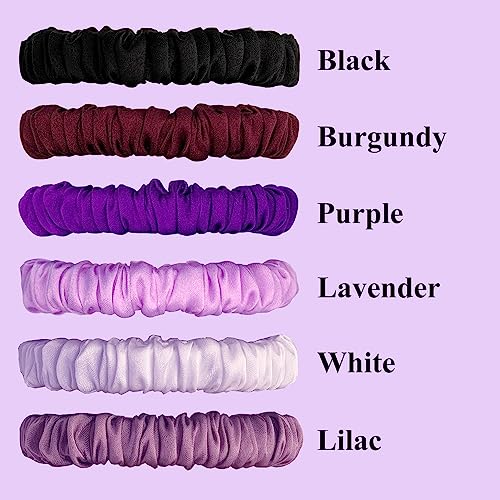 Image of VLOMOT 6 Pcs Set 100% Pure Mulberry Silk Hair Scrunchies - 6 Chic Colors Everyday Skinny Scrunchies Silk Ponytail Holders - No Damage (Purple)