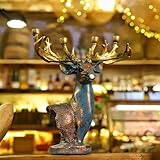 12" L Lucky Stag Candleholder Elk Head Statue Elegant Antler Candle Stand for Christmas Mantel Wedding Housewarming Candelabra Presents Feng Shui Deer Decor for Wealth Harmony Reindeer Candlestick