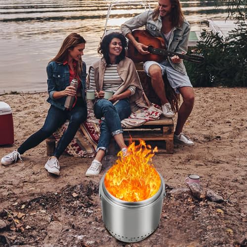 16.5" Smokeless Firepit Outdoor, Portable Outside Stainless Steel firepit, Wood Burning Fire Pits for Camping, Backyard, Patio Garden, Picnic