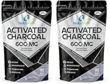 Activated Charcoal 600mg | 90 Capsules | Reduce Flatulence, Gas & Bloating | Detox (Pack of 2)