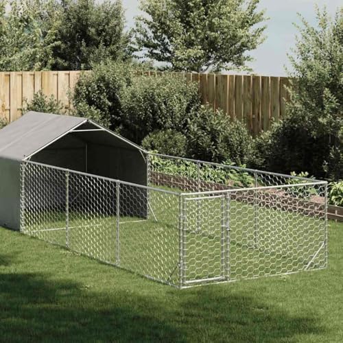 Festnight Cuccia per Cani da Esterno con Recinto 6x2x1,5m in Acciaio Zincato - Box e Gabbia con Canile