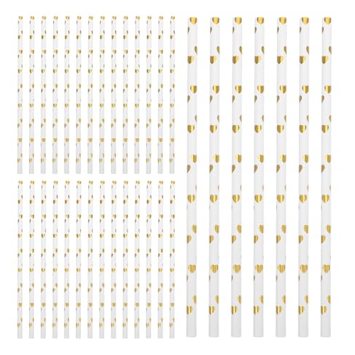 FUOYLOO 200 pitillos de papel con diseño de corazones y foil dorado miniatura 1