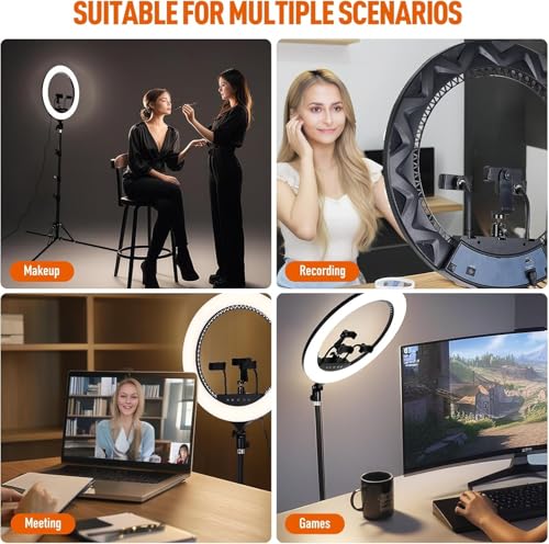 Image of Suicune 18 inch LED Ring Light with Tripod Stand 6000K Dimmable Makeup Selfie Light with Touch Panel Phone Holders for YouTube Vlog Video Shooting