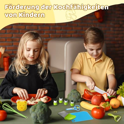 Kindermesser Set 17-teilig | Montessori Küchenspielzeug für Kinder ab 2 Jahre | Sicherer Kinderkochset zum Schneiden von Obst & Gemüse | Lernspielzeug für Kleinkinder (2-6 Jahre)