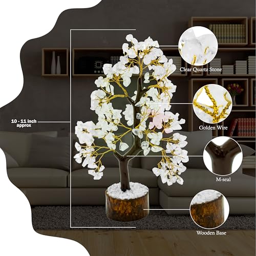 Image of Clear Quartz Crystal | Size 9-10 Inch | 300 Beads | Crystal Bonsai Tree Showpiece for Home Decor Vastu Gift Items | Healing Crystals Tree |Pack of 1