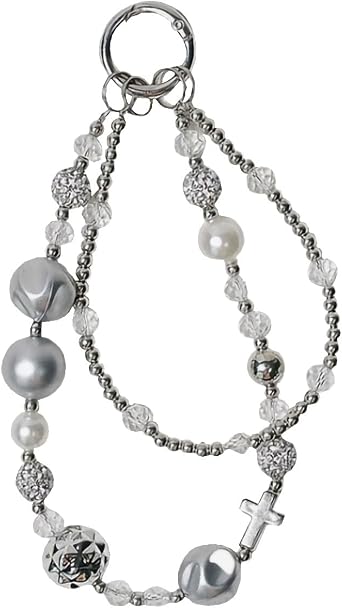 Phone Wrist Strap Handmade Crystal Butterfly Phone Chain Phone Keychain Pearl Beaded Phone Bracelet Strap For Women Bag Backpack Charms