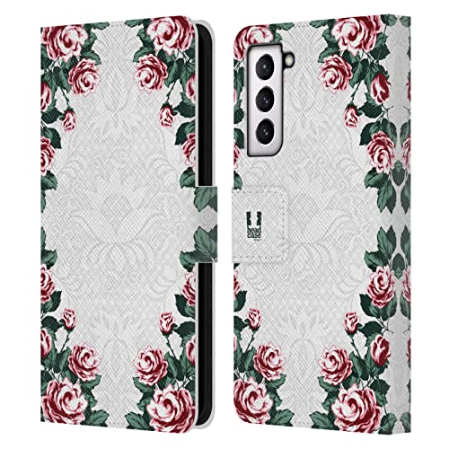 Housse cuir Samsung S21 FE 5G avec rangements cartes et motif fleurs Art Déco