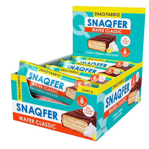 Snaq Fabriq Snaqfer Wafer with Vanilla Cream and Chocolate Flavor, Gluten Free and No Sugar Added 12x45g