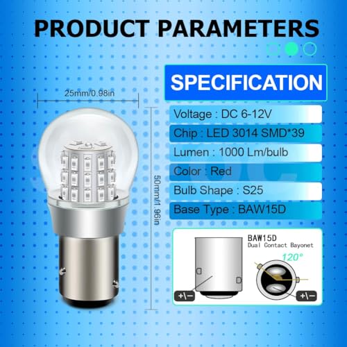 SOFOC PR21/5W BAW15D Żarówka LED 6V 12V DC Czerwona Światło Stopu/Tylne Światło Pozycyjne Do Samochodu Kampera RV Łodzi .itd. 3014 39SMD 1000Lm Jaśniejsza 2Pcs