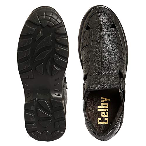 Image of Brown Leather Closed Toe Sandals with a Hidden Heel