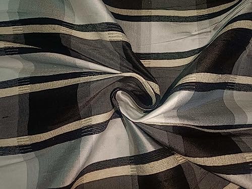 Tissu Dupioni en soie pour rideaux et vêtements, large 137,2 cm noir gris