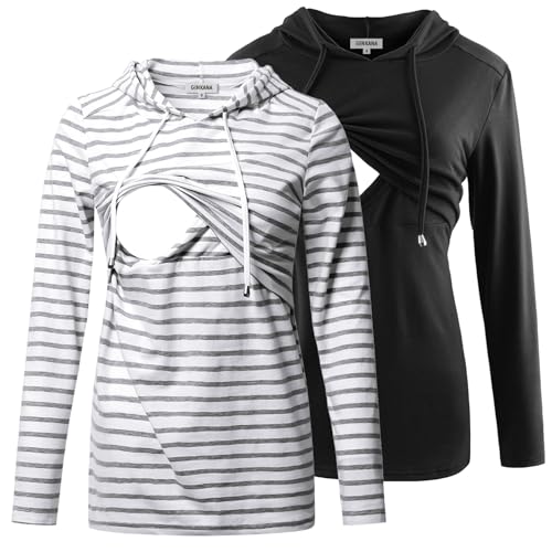 Image of GINKANA Women's Nursing Hoodie Sweatshirt Long Sleeves Breastfeeding Maternity Tops Casual Clothes